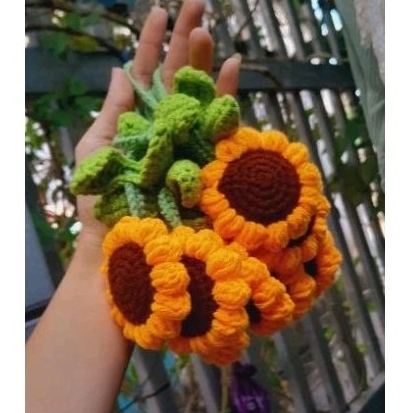 Móc khóa HOA HƯỚNG DƯƠNG bằng len, dây treo xe/túi xách, trang trí/làm quà tặng