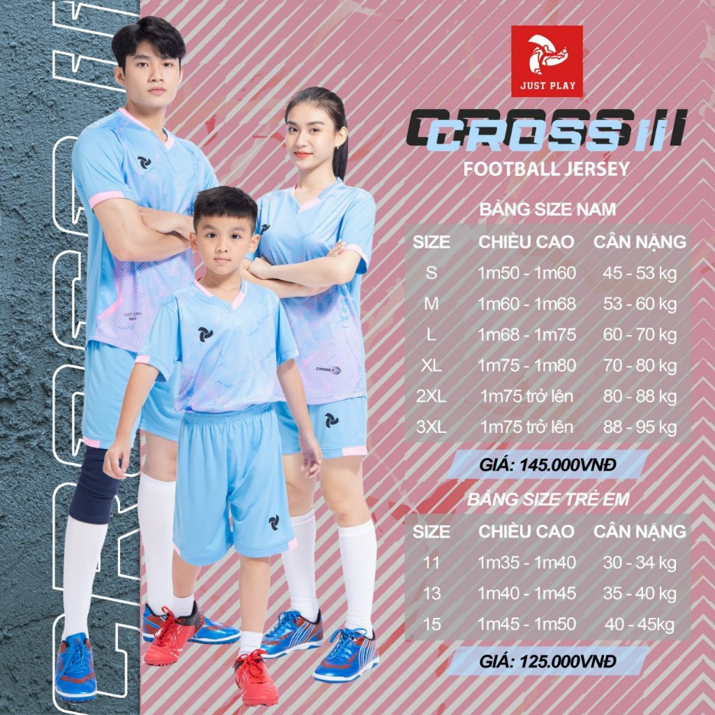 Bộ Quần Áo Bóng Đá Thiết Kế Không Logo Chính Hãng JustPlay Cross II
