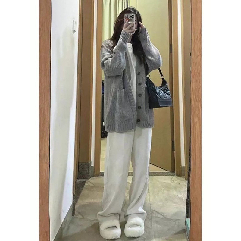 Áo cadigan len 2 màu xám - nâu tiểu thư , áo khoác ngoài len 2 màu siêu hot