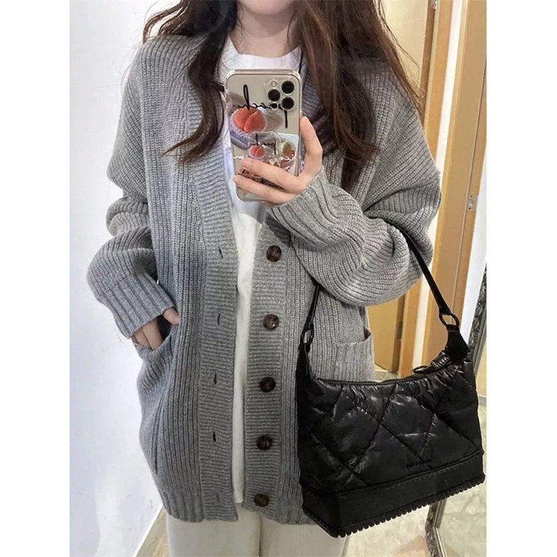 Áo cadigan len 2 màu xám - nâu tiểu thư , áo khoác ngoài len 2 màu siêu hot