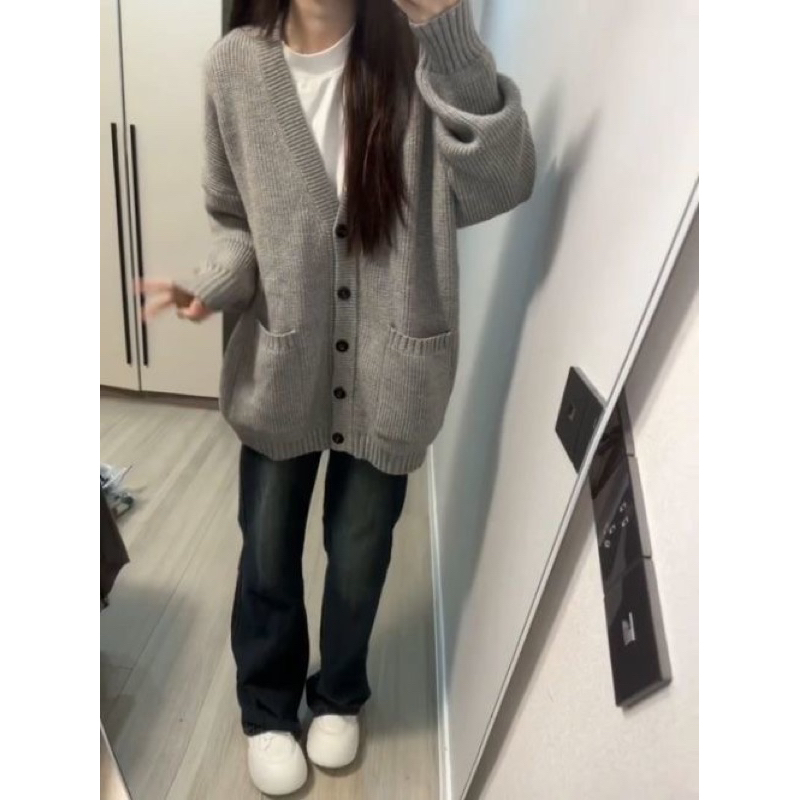 Áo cadigan len 2 màu xám - nâu tiểu thư , áo khoác ngoài len 2 màu siêu hot