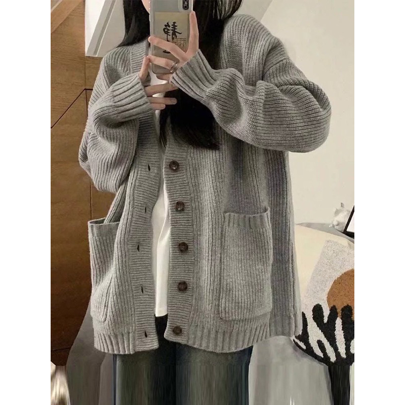 Áo cadigan len 2 màu xám - nâu tiểu thư , áo khoác ngoài len 2 màu siêu hot