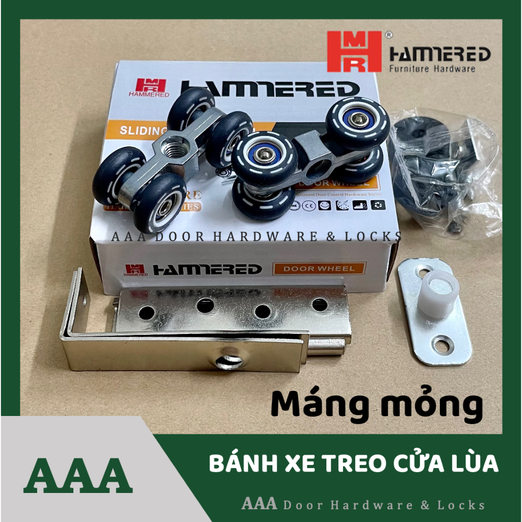 Bánh Xe Treo 4 Bánh Hammered Cửa lùa nhôm 30kg , bánh nhựa, đế thép