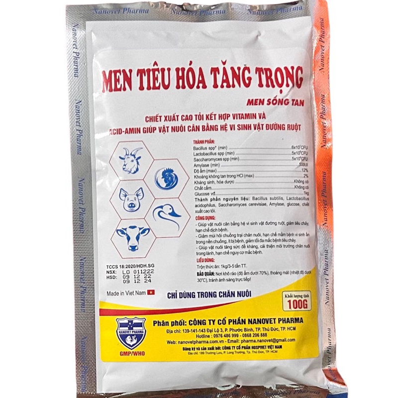 100g men tiêu hoá tăng trọng cung cấp lợi khuẩn, cao tỏi giúp heo, bò, gà, vịt ổn định đường ruộ