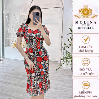 Đầm Đuôi Cá Thiết Kế Molina Chất Lụa Hai Lớp Dáng Ngắn Họa Tiết Hoa Nhẹ Nhàng