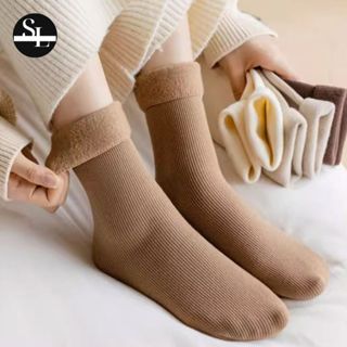  Set 5 Đôi Tất Vớ Cotton Lót Lông Nỉ Giữ Nhiệt Cao Cổ Siêu Ấm Màu Pastel Cho Nữ tn1 