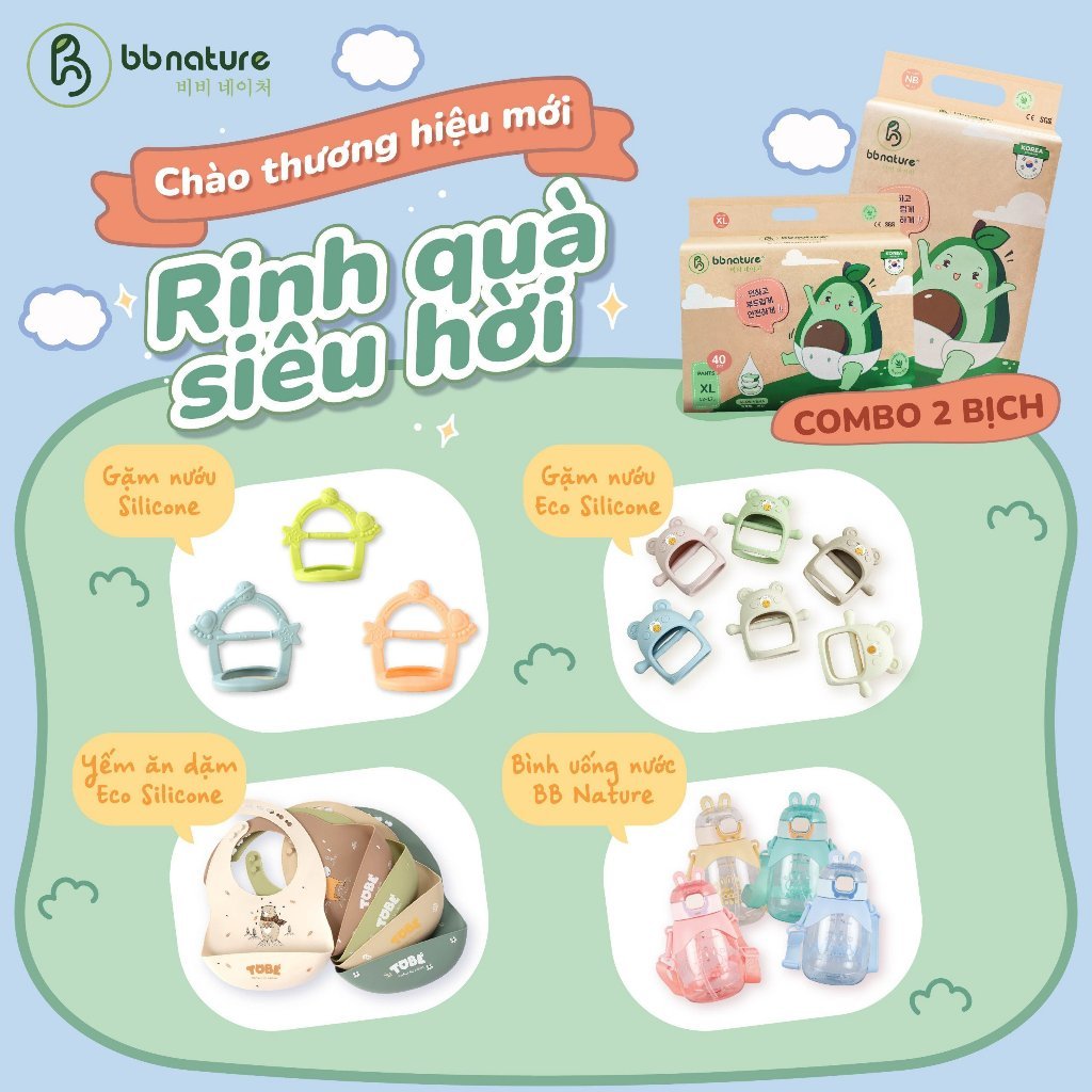 Tã Bỉm Dán/Quần BB NATURE Công Nghệ Chất Liệu Sợi Tre Hữu Cơ An Toàn Cho Bé đủ Size NB60/S56/M52/M48/L44/XL40/XXL38