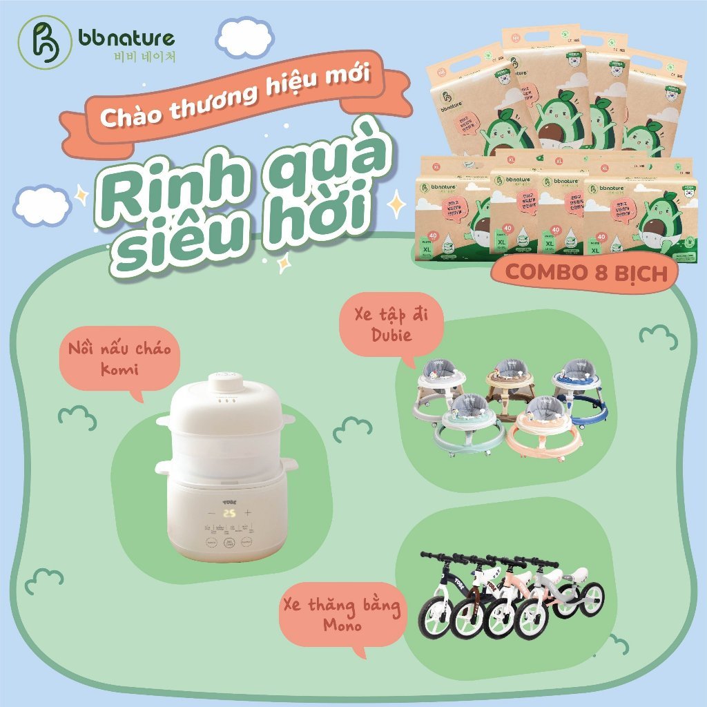 Tã Bỉm Dán/Quần BB NATURE Công Nghệ Chất Liệu Sợi Tre Hữu Cơ An Toàn Cho Bé đủ Size NB60/S56/M52/M48/L44/XL40/XXL38