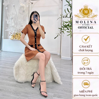 Đầm Bố Tweet Thiết Kế Molina Dáng Ngắn Họa Tiết Caro Cúc Ngọc
