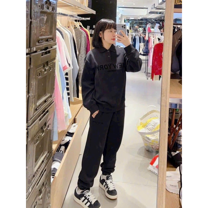 Set bộ sweater MBL form rộng nam nữ hoạ tiết chữ Nuewyork siêu xịn chất cotton chân cua hàng chuẩn full tag mác