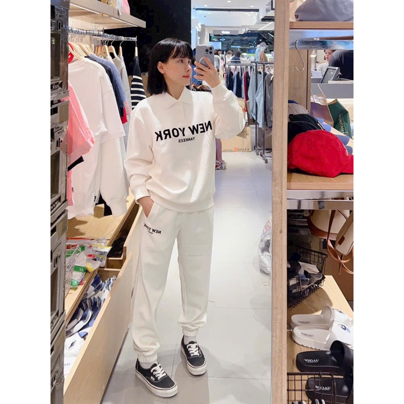 Set bộ sweater MBL form rộng nam nữ hoạ tiết chữ Nuewyork siêu xịn chất cotton chân cua hàng chuẩn full tag mác