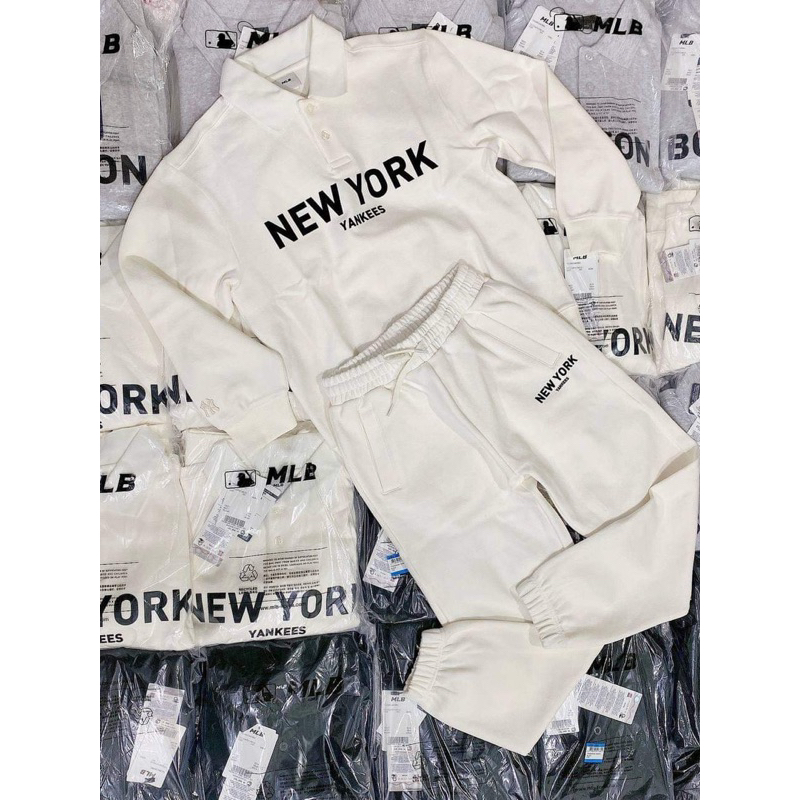 Set bộ sweater MBL form rộng nam nữ hoạ tiết chữ Nuewyork siêu xịn chất cotton chân cua hàng chuẩn full tag mác
