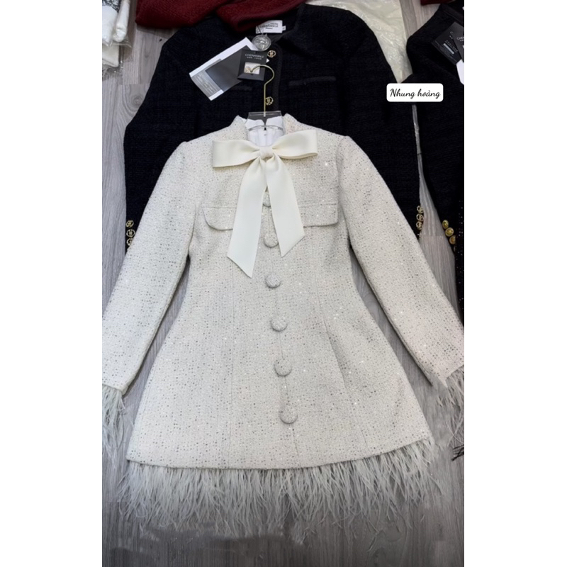 Váy dạ Twed dáng xoè phối lông vũ siêu xinh