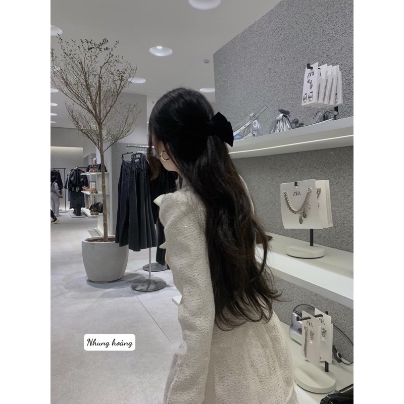 Váy dạ Twed dáng xoè phối lông vũ siêu xinh