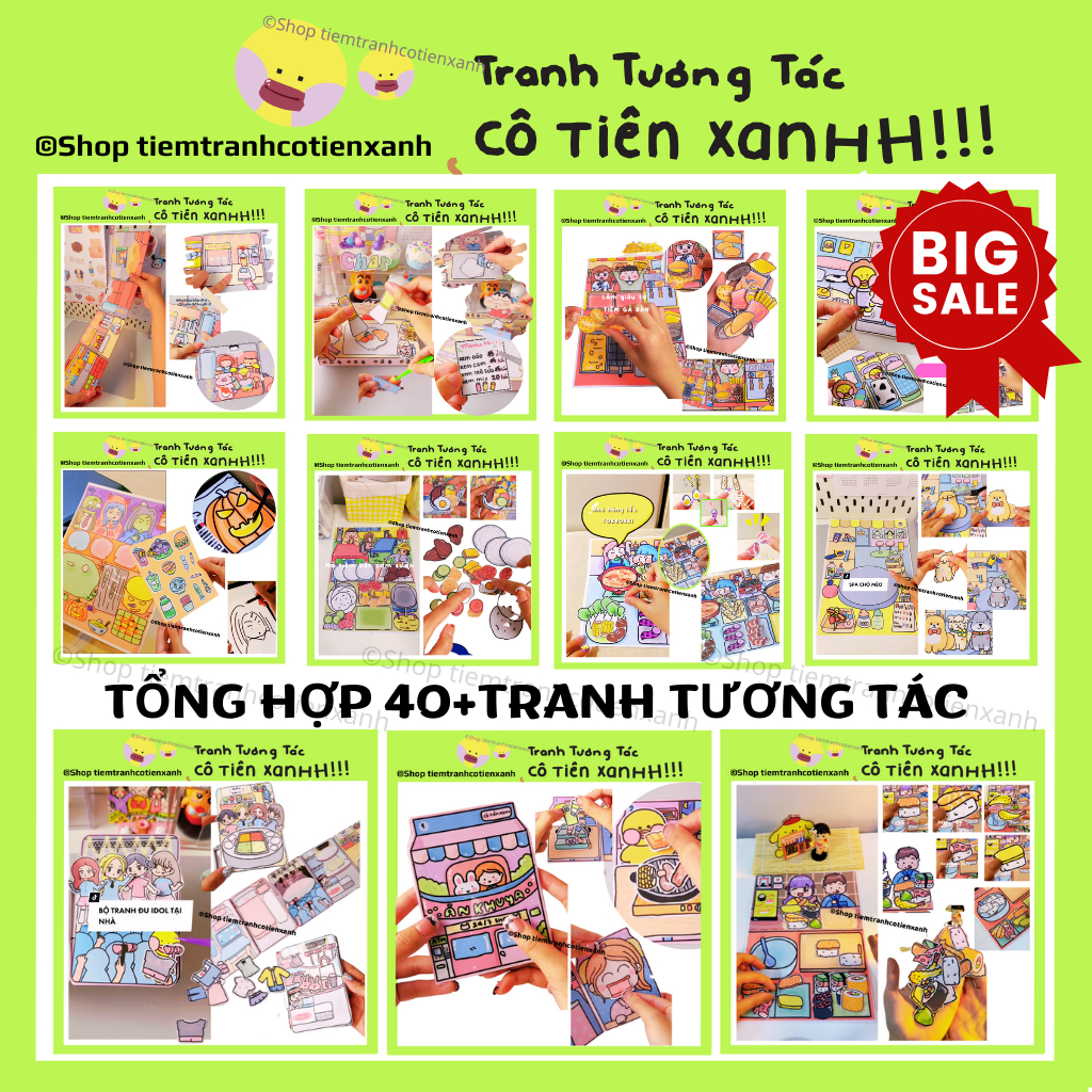 30 bộ Tranh Trương Tác Cô Tiên Xanh Tóp Tóp cho bé, Đồ chơi giấy Tranh Tương Tác