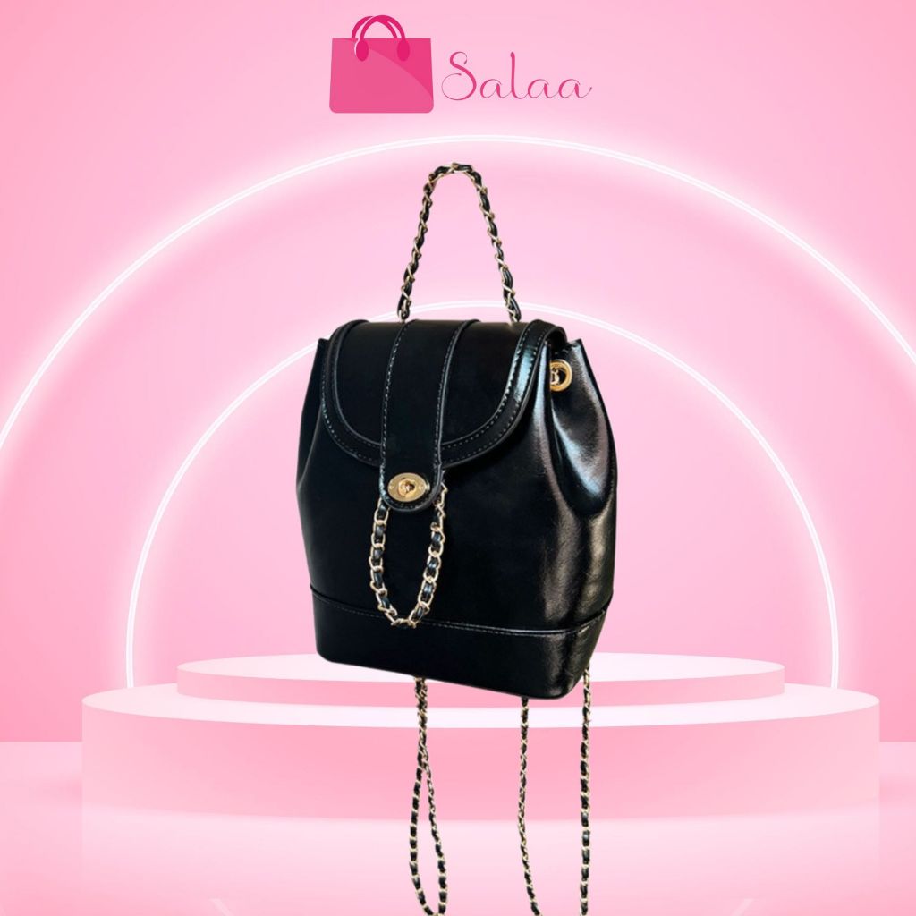 Ba Lô Da Bóng Phối Dây Xích Phong Cách Hàn Quốc Cá Tính Salaa Store
