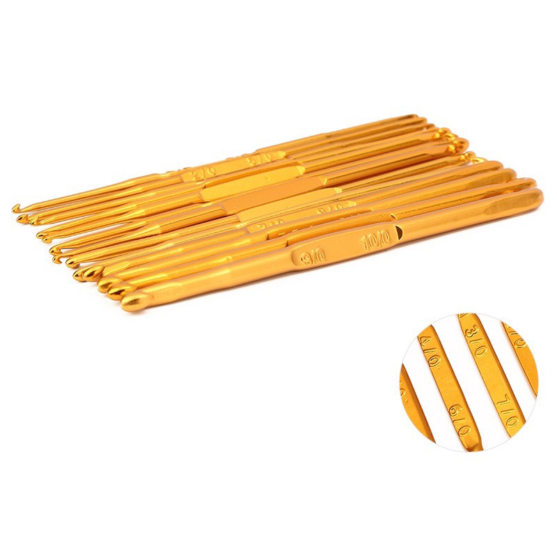 Kim móc len inox 2 đầu cán vàng nhiều size