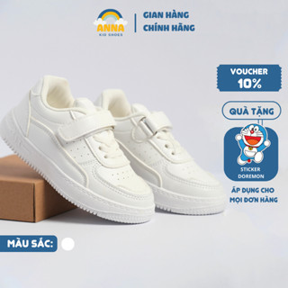 Giày sneaker bé trai, bé gái đế cao dạng quai gài, giày thể thao trẻ em màu trắng cho bé 5-12 tuổi size 28-38 | ANNA A06
