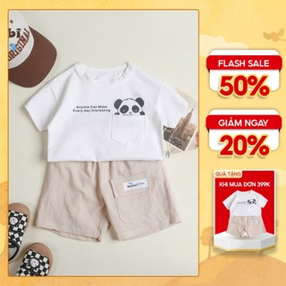 Sét quần ao trẻ em Bamikids 0-5 tuổi bộ cộc tay cho bé ao trắng quần be in hình gấu trúc cotton mềm mịn - BBK3.1