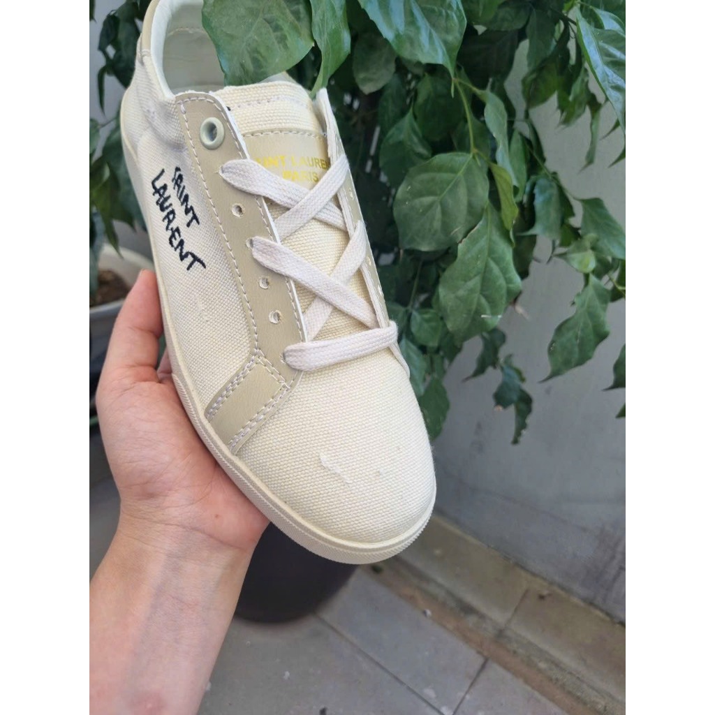 GIÀY YSL Saint Laurent thể thao Classic, Giày thể thao YSL màu kem chất lượng cao