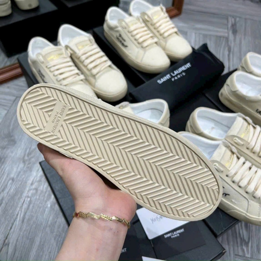 GIÀY YSL Saint Laurent thể thao Classic, Giày thể thao YSL màu kem chất lượng cao