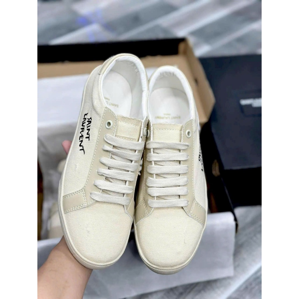 GIÀY YSL Saint Laurent thể thao Classic, Giày thể thao YSL màu kem chất lượng cao