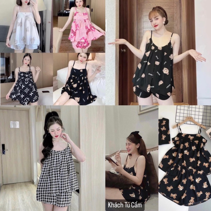 Bộ ngủ pijama nữ hai dây kate thái.Đồ bộ ngủ hai dây mặc ở nhà nhiều mẫu mặc mùa hè dễ thương
