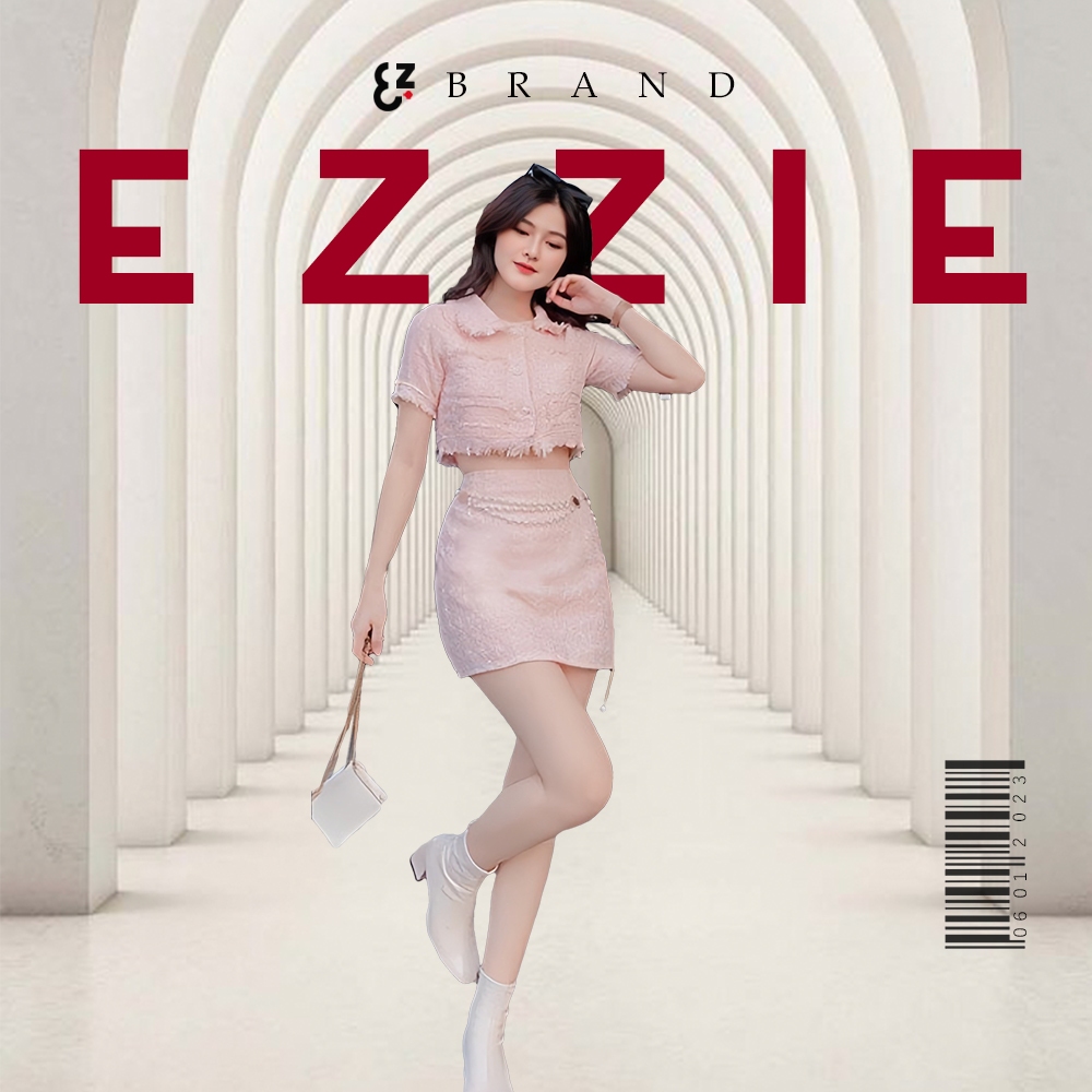 Set áo croptop EZZIE vải bố dạ kèm chân váy màu hồng nữ tính thanh lịch