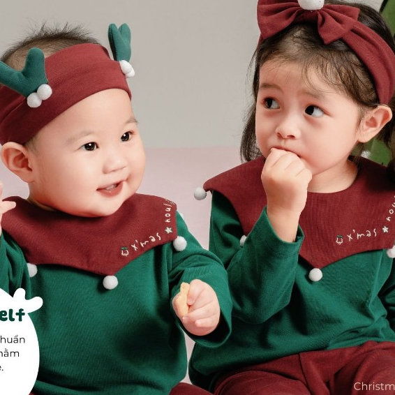 NOUS XMAS - Bộ dài áo màu xanh phối quần đỏ -  0M 3M 6M 1Y 2Y 3Y 4Y 5Y - Set đồ Noel Nous 2023