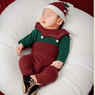 NOUS XMAS - Bộ dài áo màu xanh phối quần đỏ -  0M 3M 6M 1Y 2Y 3Y 4Y 5Y - Set đồ Noel Nous 2023