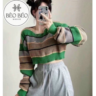 Áo len croptop sọc xanh hàng quảng châu