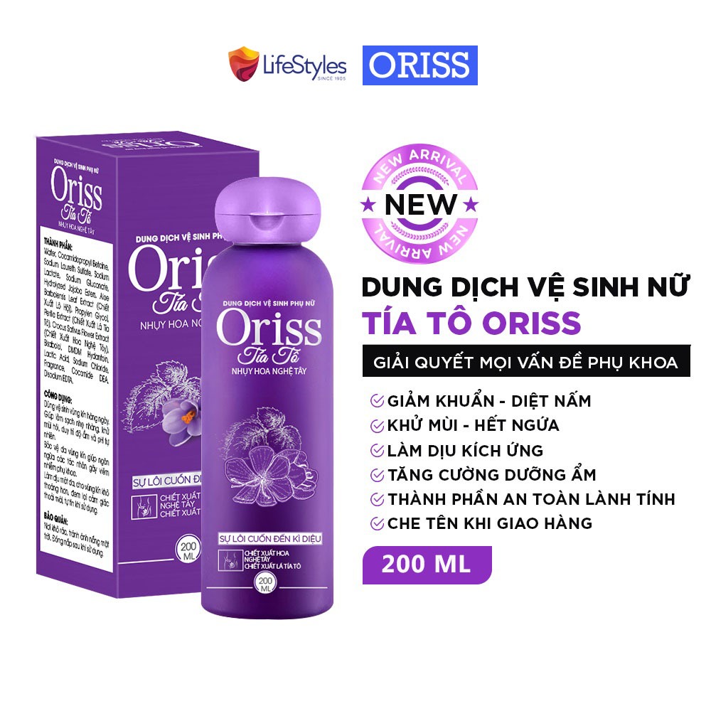 Dung dịch vệ sinh phụ nữ Oriss chiết xuất tía tô kháng khuẩn khử mùi 200ml