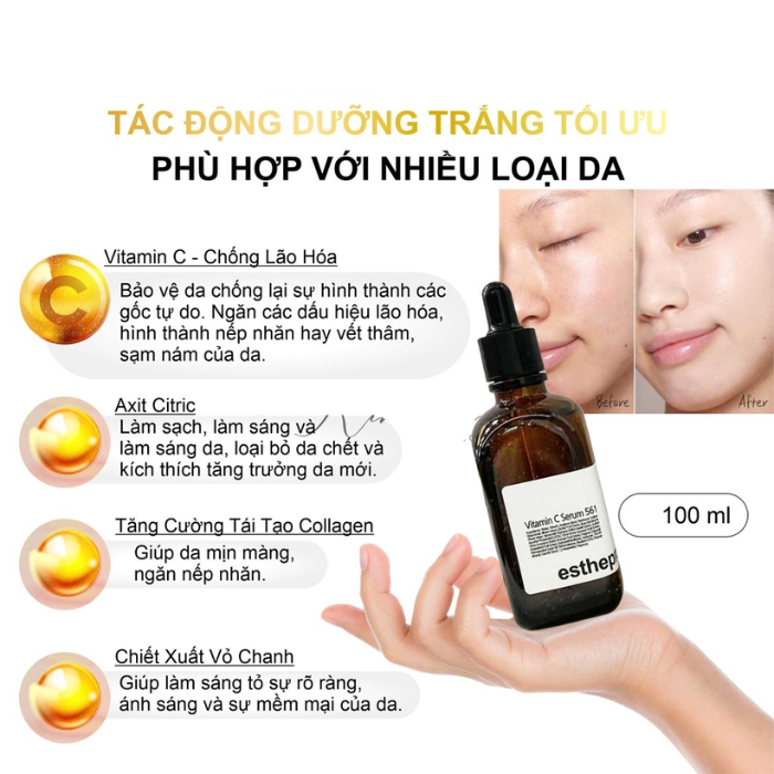 Serum Vitamin C 561 Esthepro Dưỡng Trắng Da Ngăn Ngừa Lão Hoá 100ml Hàn Quốc