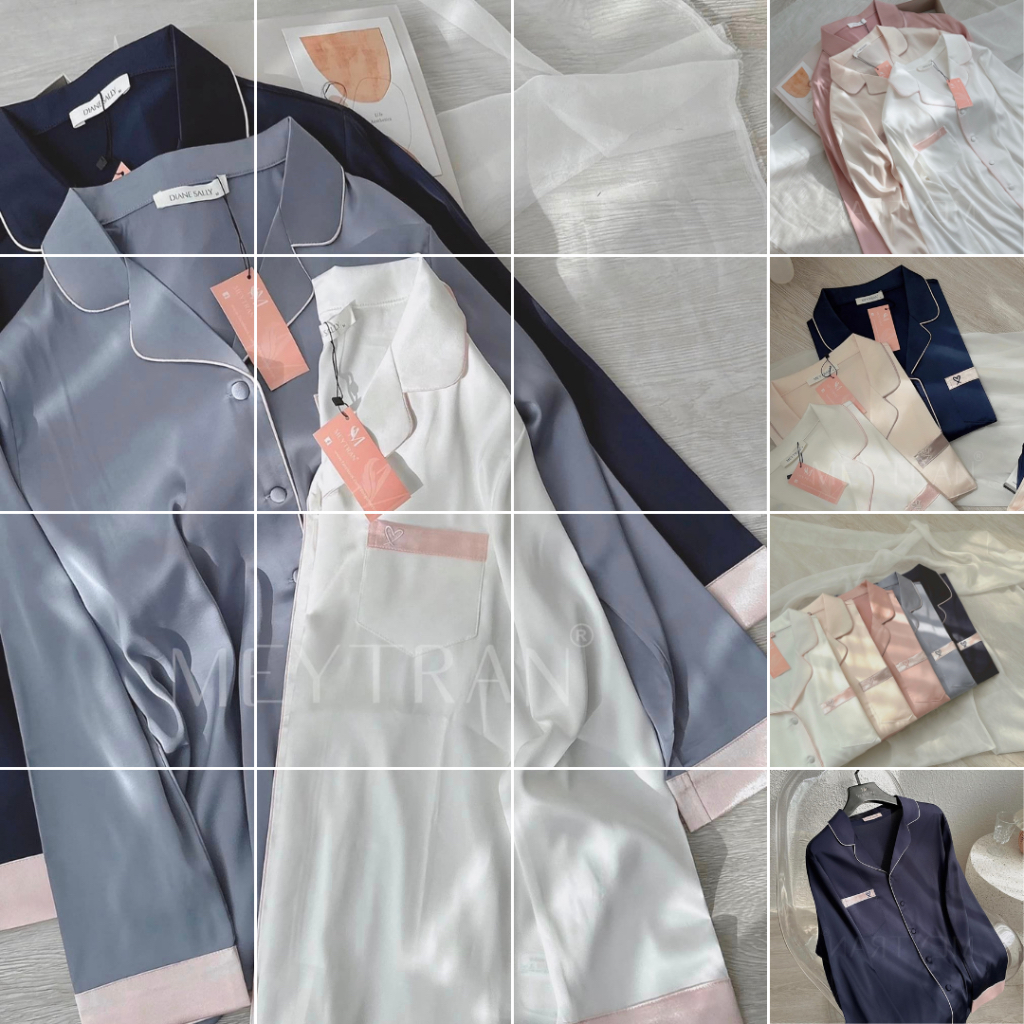 TỔNG HỢP BỘ ĐỒ NGỦ PYJAMA LỤA TAY DÀI QUẦN DÀI HOẠ TIẾT TRƠN BASIC CAO CẤP MEY TRẦN