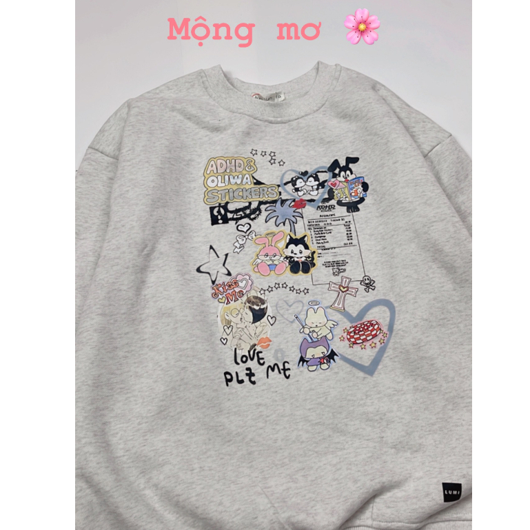 Áo Nỉ Sweater Xám Tiêu In Hình Nhiều Mẫu , Áo Sweater Nữ Nỉ Bông Form Rộng Unisex