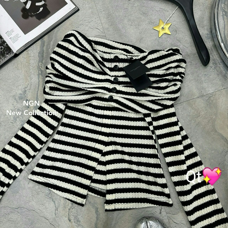 Áo len trễ vai kẻ siêu hot Kim Anh Bùi