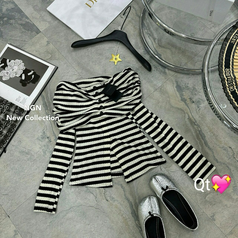 Áo len trễ vai kẻ siêu hot Kim Anh Bùi