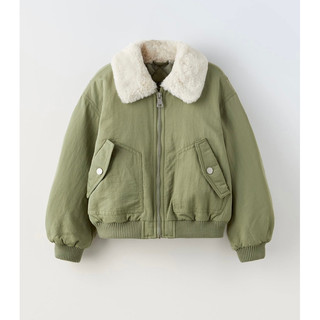 Áo bomber xanh rêu cổ lông