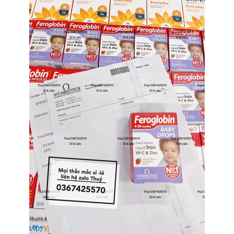(Air bill Date 12-2024) Sắt , vitamin C , kẽm nhỏ giọt Feroglobin Baby Drops của Anh