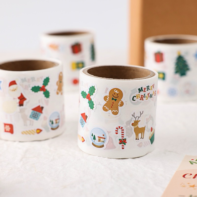 Cuộn 300 Sticker Noel Trang Trí Sổ Tay, Decor Giáng Sinh