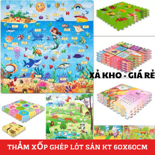 COMBO 4 hoặc 6 Tấm Thảm Xốp Ghép Sàn, Miếng lót nền nhà cho bé tặng kèm viền rời che răng cưa, chống va đập rất tốt