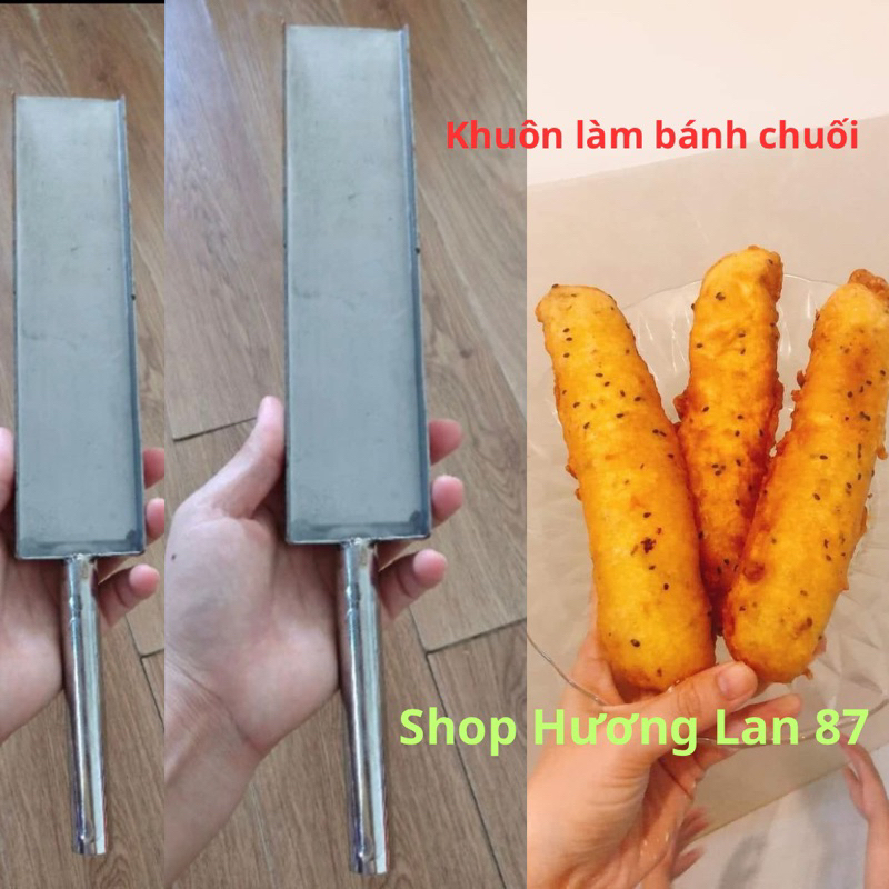 Combo 1 khuôn làm bánh chuối inox có tay cầm và 1kẹp gắp chiên chuối inox dài 30cm