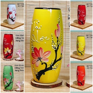 Bình cắm hoa gốm sứ dạng cao in chữ Tài Lộc  nhiều màu cao cấp - cao 22cm