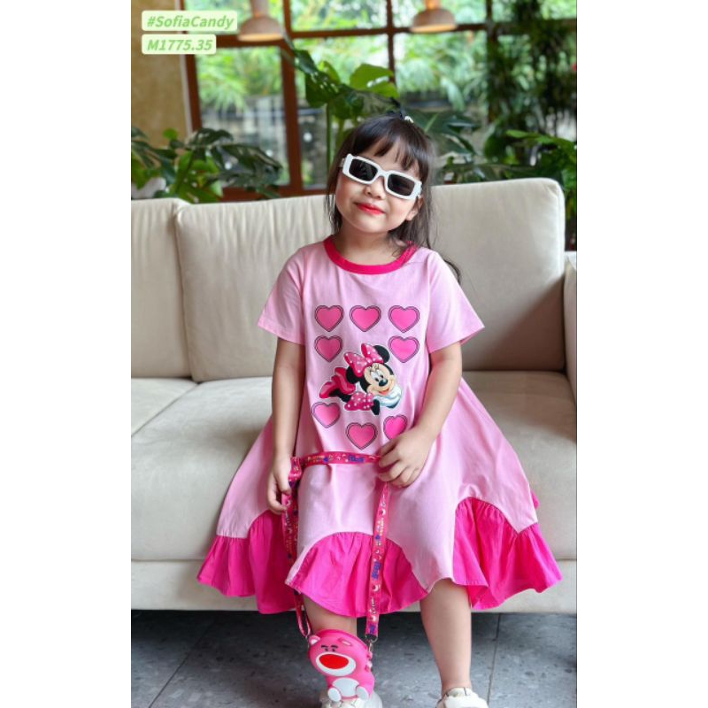 Váy cotton tùng váy xòe rộng phối hình cánh hoa cầu kỳ xinh xắn cho bé từ 8 - 22kg