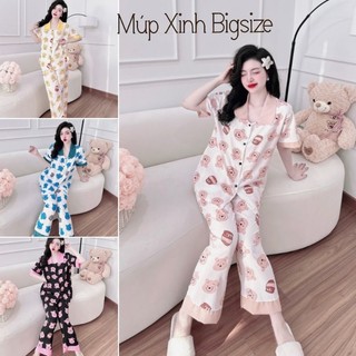 (Freeship) Đồ Bộ Dài 50-100kg Bigsize Tay Ngắn Cổ Sen Chất Lụa Nhật Mặc Nhà Cho Nàng Béo Múp Xinh
