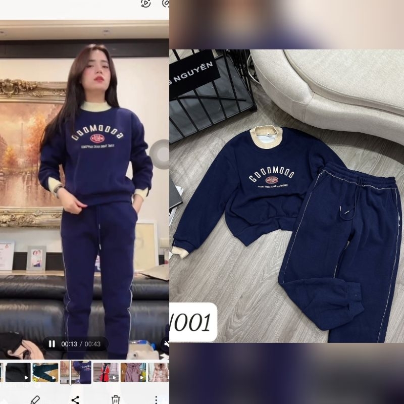 Bộ thể thao nữ nỉ len tăm lót lông quảng châu goodmood