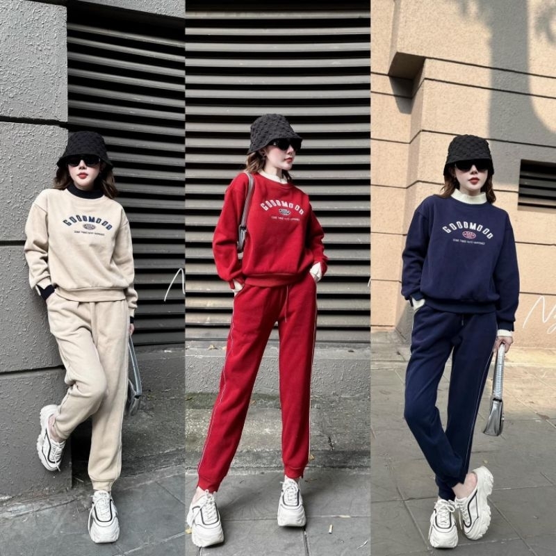 Bộ thể thao nữ nỉ len tăm lót lông quảng châu goodmood