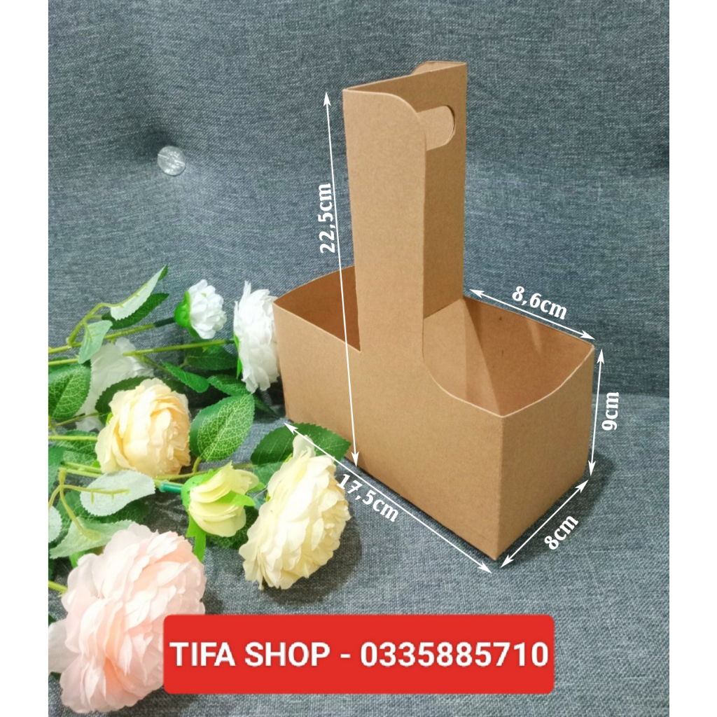 Hộp giấy kraft cắm hoa và đựng đồ uống 2 ngăn, hộp quà tặng, take away đồ uống siêu xinh