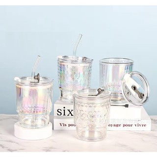Cốc thuỷ tinh màu sắc kèm ống hút