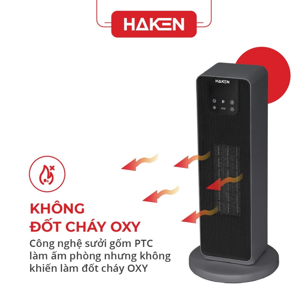 Quạt Sưởi Gốm Haken HK-QS28 2000W Làm Ấm Nhanh, Không Đốt Oxy Không Gây Khô Da - Máy Sưởi Ấm Mùa Đông
